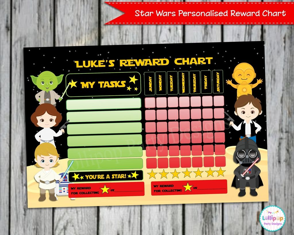 Star Wars Reward Chart Personalised Behaviour Chore Kids Activity