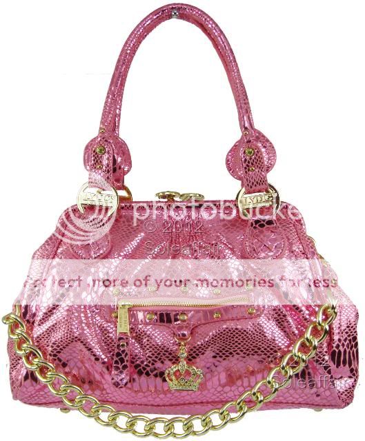Womens LYDC Designer Pink Snakeskin Bag Ladies Diamante Stud Crown ...