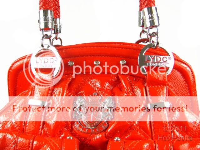 Womens Red LYDC London Designer Patent Shoulder Handbag  