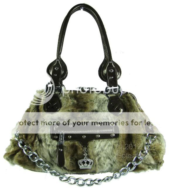New Womens LYDC Furry Designer Faux Fur Diamante Stam Hand Bag Chain 