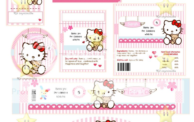 Hello Kitty Printer Kit Design Invitations Cards Boxes Party Supply Editable