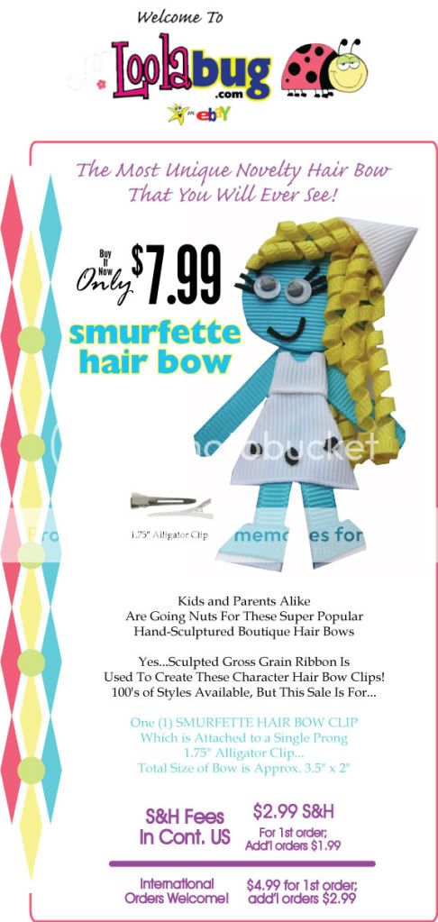 SMURFETTE HAIR BOWS Smurfs Barrette Clasp Hairbow Clips  